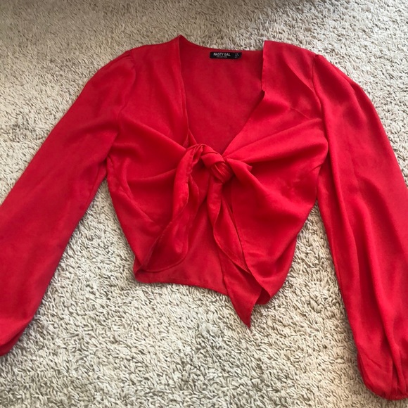 Nasty Gal Tops - Red long sleeve tie top